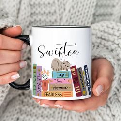 swiftea mug with books and cats, taylors version swiftea mug, swiftie gift, swiftea merch, swiftie fan gift, swiftea cup