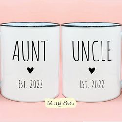 aunt uncle est year 1 coffee mug set, new baby reveal idea, aunt uncle mug sets, new niece nephew gift idea, aunt uncle