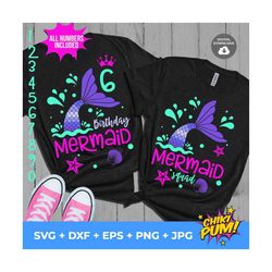 mermaid birthday mini bundle svg, mermaid tail svg, mermaid girl svg, mermaid party tshirt
