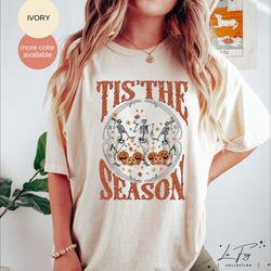 dancing skeleton t-shirt, tis the season comfort colors shirt, halloween shirt, retro fall shirt, pumpkin skeleton tee