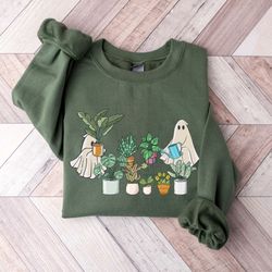 ghost plant lady sweatshirt, halloween plants crewneck, plant lover gift, halloween mom sweater, spooky gardener hoodie