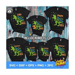dinosaur birthday boy family bundle svg, family saurus svg, boys t rex party svg, dxf, eps, png, dino shirt design, silh