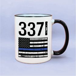 personalized distressed blue line flag mug thin blue line gift idea, leo support gift custom cop coffee cup, back the bl