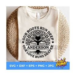 our roots run deep but our love runs deeper svg, family reunion svg, tree with roots svg, family reunion shirt png