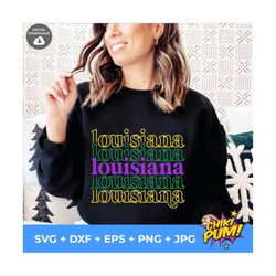 louisiana svg, louisiana stacked svg, mardi gras svg,  mirror stacked png, purple yellow green, bourbon st, laissez les