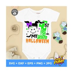 my 1st halloween svg, my first halloween svg, halloween girl svg, kids halloween svg, dxf, pdf, jpeg, png, silhouette, f