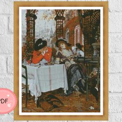 Cross Stitch Pattern,A Luncheon,Famous Painting, X Stitch Chart,Full Coverage,Un Dejeuner