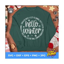 hello winter, hello winter svg, winter svg, snowflakes svg, hot cocoa svg, winter words svg, cricut, sublimation