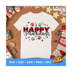 happy pawlidays svg, dog christmas, cute puppy svg, buffalo plaid svg, christmas shirt svg, funny svg files for cricut &