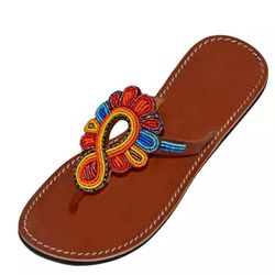 Beaded sandals Beach Sandals Market shoes Christmas gift Ladies Open shoes Hand made leather san