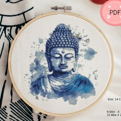 Cross Stitch Pattern,Blue Buddha, Watercolor ,Pdf Format,Instant Download,X Stitch Chart,Religious
