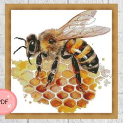 Cross Stitch Pattern ,Watercolor Bee With Honeycomb 2,Pdf , Instant Download , Animal X Stitch Chart,Nature