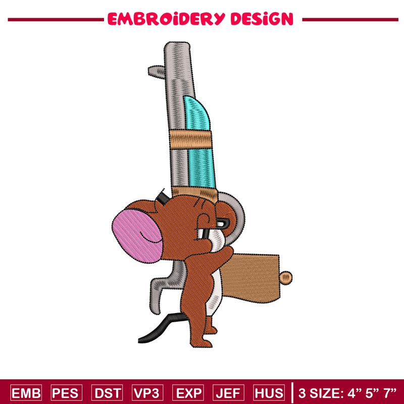 Jerry gun embroidery design, Cartoon embroidery, Embroidery file, Embroidery shirt, Emb design, Digital download.jpg