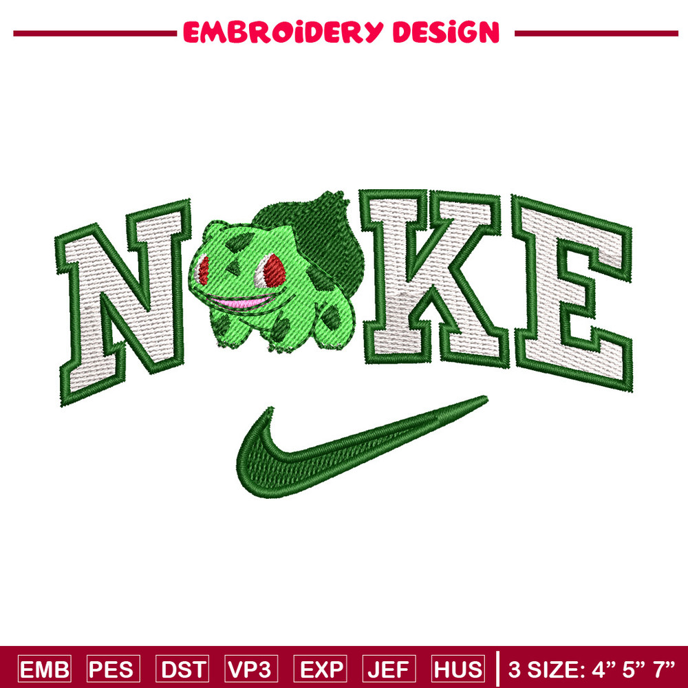 Nike bulbasaur embroidery design, Pokemon embroidery, Nike design, Embroidery shirt, Embroidery file,Digital download.jpg