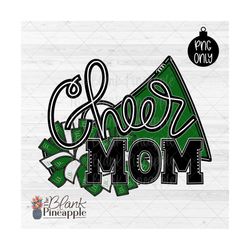 cheer design png, cheer mom with megaphone and pom poms in dark green png, cheerleading sublimation design