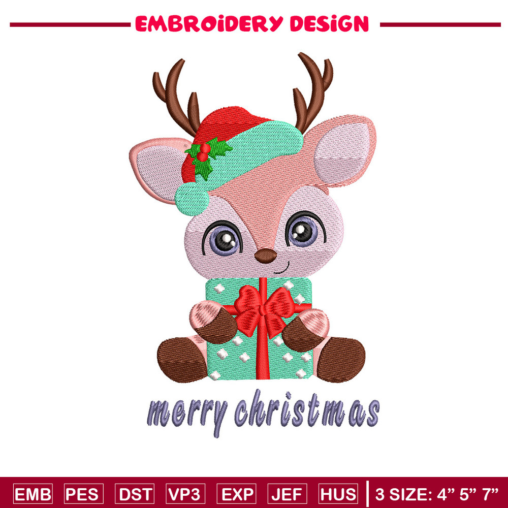 Reindeer chibi embroidery design, Chrismas embroidery, Embroidery file, Embroidery shirt, Emb design,Digital download.jpg
