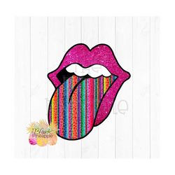 Lips and Tongue Pink Glitter and Serape PNG 300dpi Clip Art Sublimation Download Design