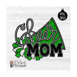 cheer design png, cheer mom with megaphone and pom poms in green png, cheerleading sublimation design