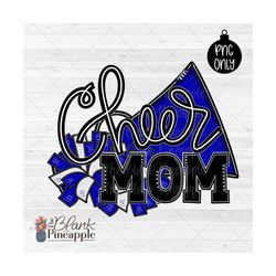 cheer design png, cheer mom with megaphone and pom poms in royal blue png, cheerleading sublimation design