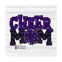 cheer design png, cheer mom megaphone and pom pom in purple png, cheerleading design, cheer sublimation design png