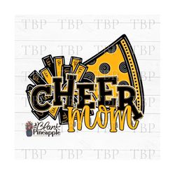 Cheer Design PNG, Cheer Mom Yellow Gold Pom Pom and Megaphone PNG, Cheerleading Sublimation Design, Cheerleading png Yel