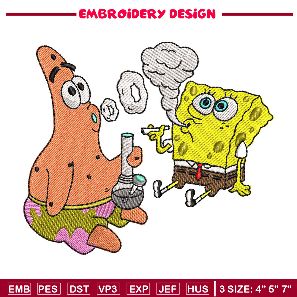 Spongebob smoke embroidery design, Spongebob embroidery, Emb design, Embroidery shirt, Embroidery file, Digital download.jpg