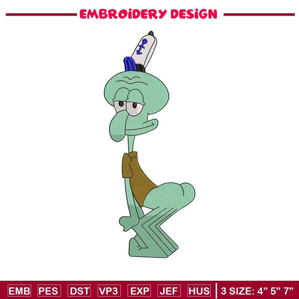 Squidward embroidery design, Spongebob embroidery, Embroidery file, Embroidery shirt, Emb design, Digital download.jpg