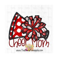 cheer design cheer mom pom pom and megaphone white and red png 300dpi clipart sublimation download design