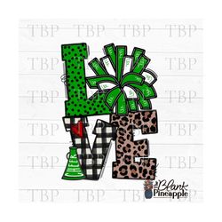 cheer design png, love cheer green png, cheerleading design, cheer sublimation design, cheerleading png, 300dpi png