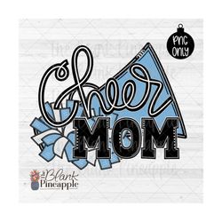cheer design png, cheer mom with megaphone and pom poms in light blue png, cheerleading sublimation design