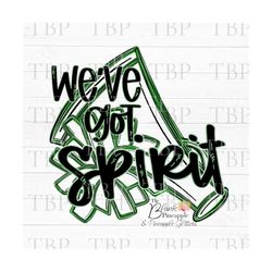 cheer design png, cheerleading we've got spirit megaphone and pom poms in green png, cheerleading design, cheer sublimat