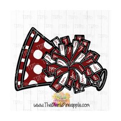 cheer design cheerleading pom pom and megaphone white and crimson png 300dpi clipart sublimation download design