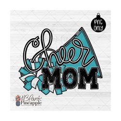 cheer design png, cheer mom with megaphone and pom poms in teal png, cheerleading sublimation design