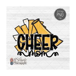 Cheer Design PNG, Cheer Mom Pom Pom and Megaphone in Yellow PNG, Cheer sublimation design, cheerleading png, cheer shirt