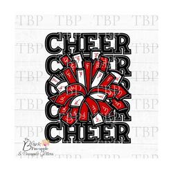 cheer design png, cheer pom poms in black and red png cheer sublimation design, cheerleading design