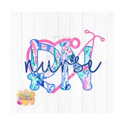 rn registered nurse stethoscope blue and pink floral  png 300dpi clip art sublimation download design