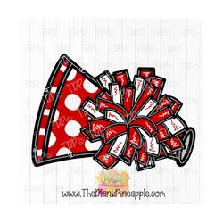 cheer design cheerleading pom pom and megaphone white and red png 300dpi clipart sublimation download design