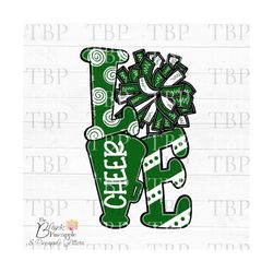 cheer design png, love cheer dark green png, cheerleading design, cheer sublimation design, cheerleading png