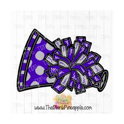cheer design cheerleading pom pom and megaphone grey and purple png 300dpi clipart sublimation download design