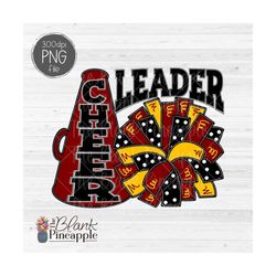 cheer design png, cheerleader pom pom and megaphone png design in maroon and yellow, cheer sublimation png, cheerleading