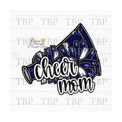 cheer design cheer mom pom pom and megaphone in navy png clipart sublimation download design, cheerleading design, cheer