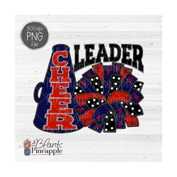 cheer design png, cheerleader pom pom and megaphone png design in navy blue and red, cheer sublimation png, cheerleading