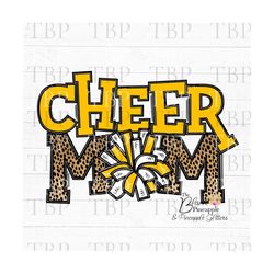 cheer design cheer mom cheetah with yellow and white pom poms png 300dpi clipart sublimation download design