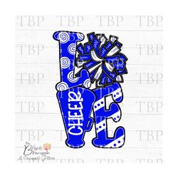 cheer design png, love cheer blue and white png, cheerleading design, cheer sublimation design png