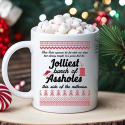 jolliest bunch of assholes ugly christmas sweater coffee mug, christmas vacation mug