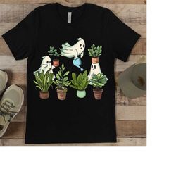 halloween ghost with plants tshirt, plant lover graphic sweatshirt, plant t shirt, retro gardening, boho tee, funny hall