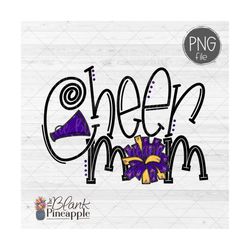cheer design png, cheer mom pom pom and megaphone in purple and yellow png image, cheer sublimation design, cheer shirt
