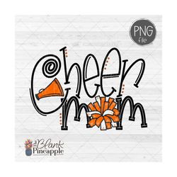 cheer design png, cheer mom pom pom and megaphone in orange png image, cheer sublimation design, cheer shirt design 300d