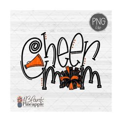 cheer design png, cheer mom pom pom and megaphone in black and orange png image, cheer sublimation design, cheer shirt d