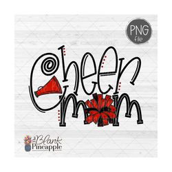cheer design png, cheer mom pom pom and megaphone in red and black png image, cheer sublimation design, cheer shirt desi